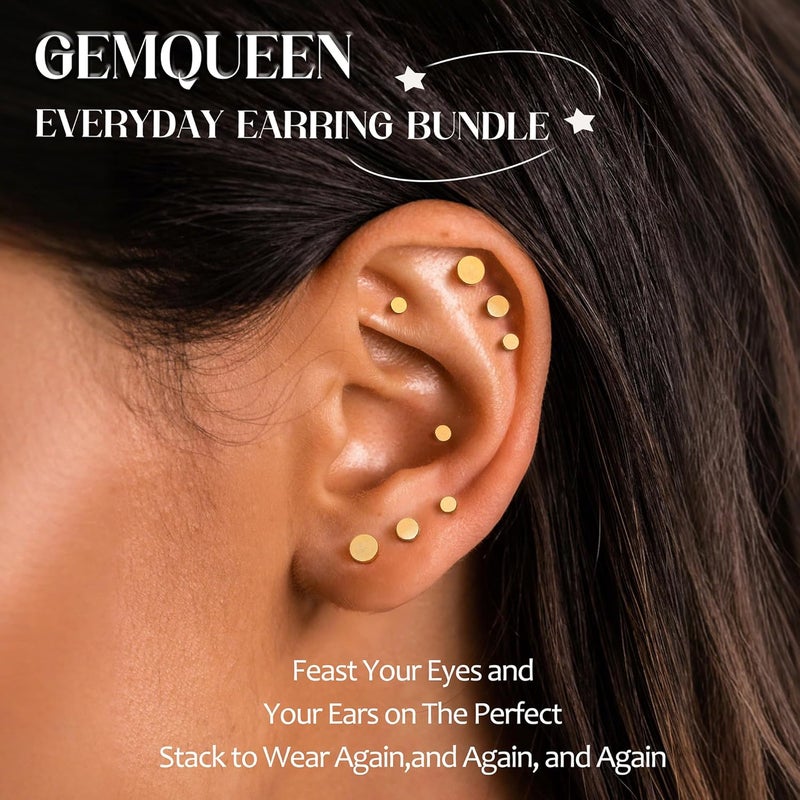 GEMQUEEN Flat Back Earrings Stud : 14K Gold Filled Titanium Surgical Steel Earrings Hypoallergenic for Women Men 16G 18G Cartilage Helix Tragus Conch Medusa Piercing Jewelry Dainty Earring Set 3 Pairs - Image 3